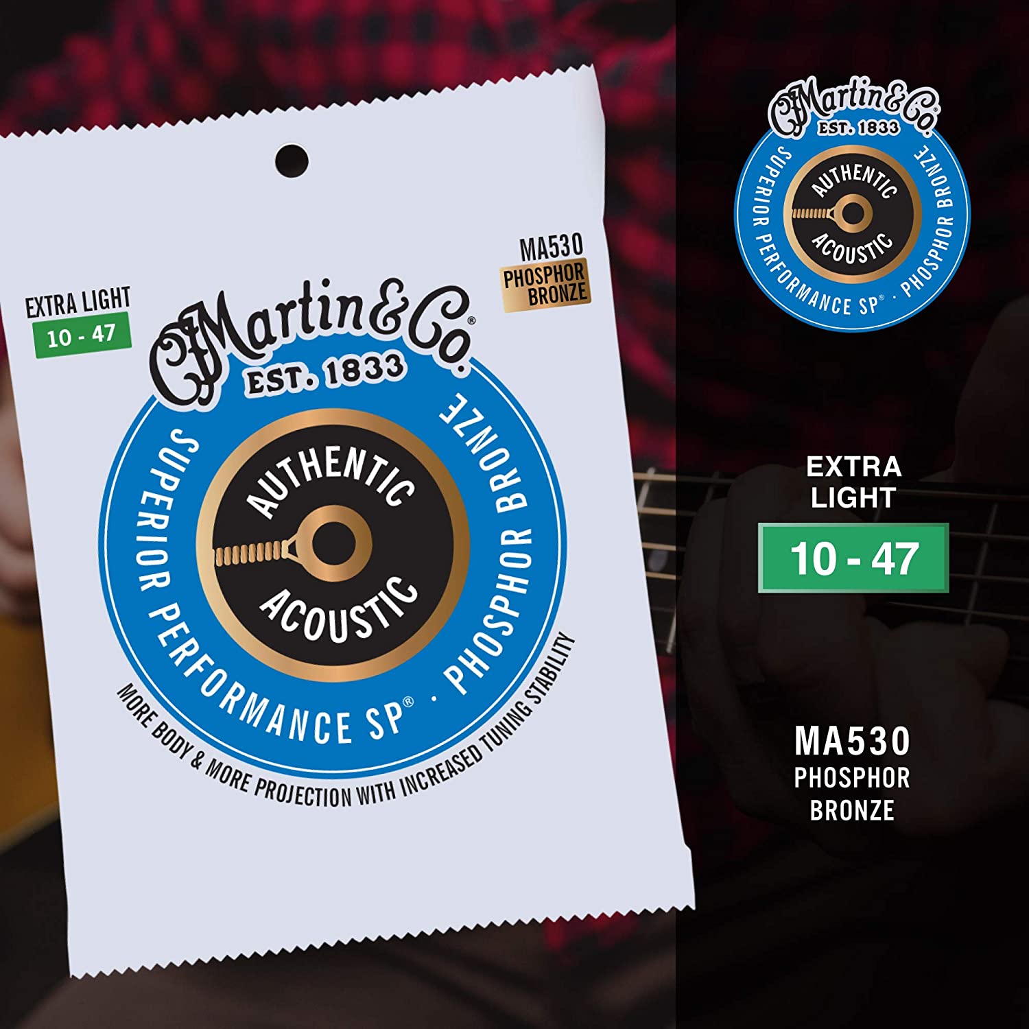 Martin MA530 Authentic Phosphor Bronze Acoustic Guitar Strings - Extra Light