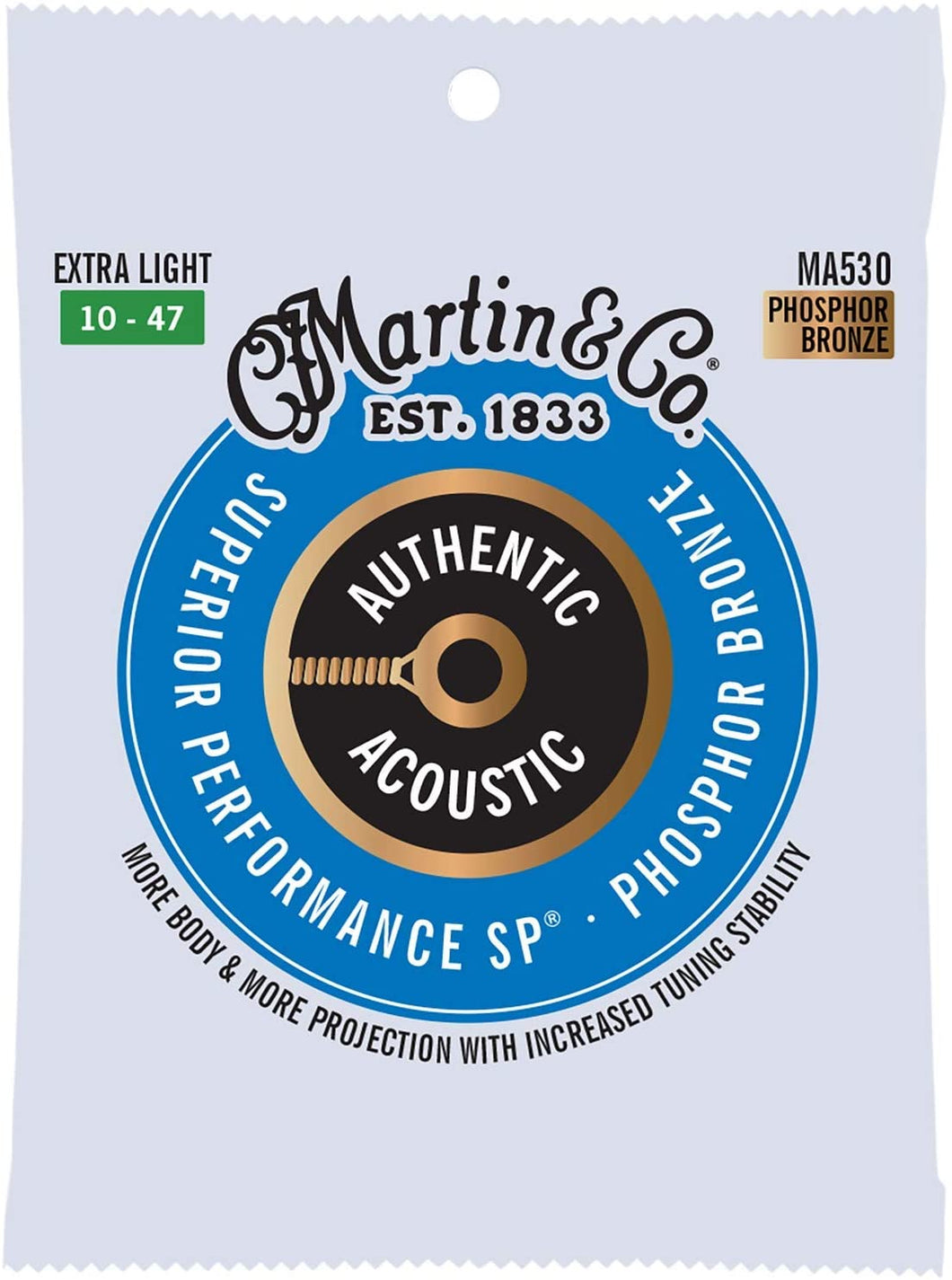 Martin MA530 Authentic Phosphor Bronze Acoustic Guitar Strings - Extra Light