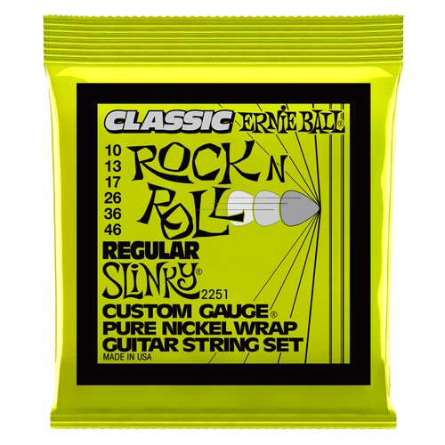 Ernie Ball 2251 Classic Rock n Roll Regular Slinky Nickel Wound Electric Guitar Strings, 10-46
