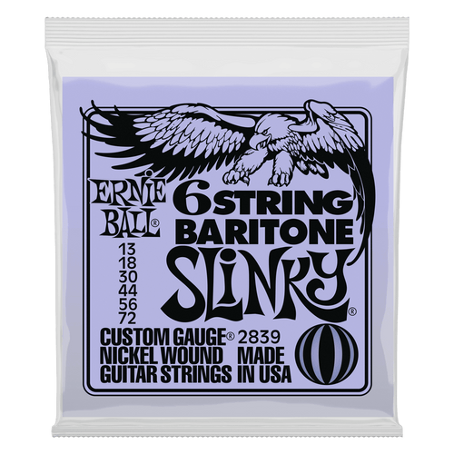 Ernie Ball 2839 6-String Baritone Slinky Nickel Wound Electric Guitar Strings, 13-72