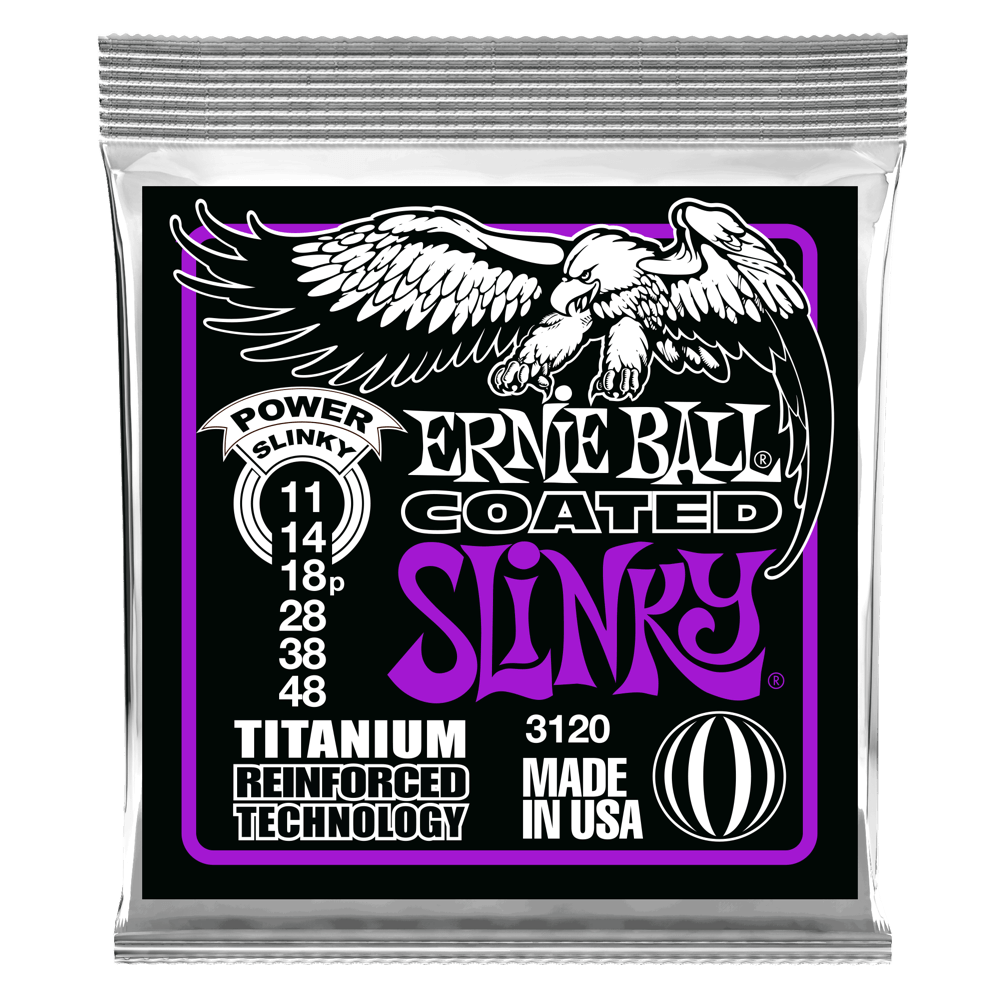 Ernie Ball 3120 Coated Titanium Power Slinky Electric Guitar Strings, 11-48