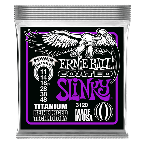 Ernie Ball 3120 Coated Titanium Power Slinky Electric Guitar Strings, 11-48