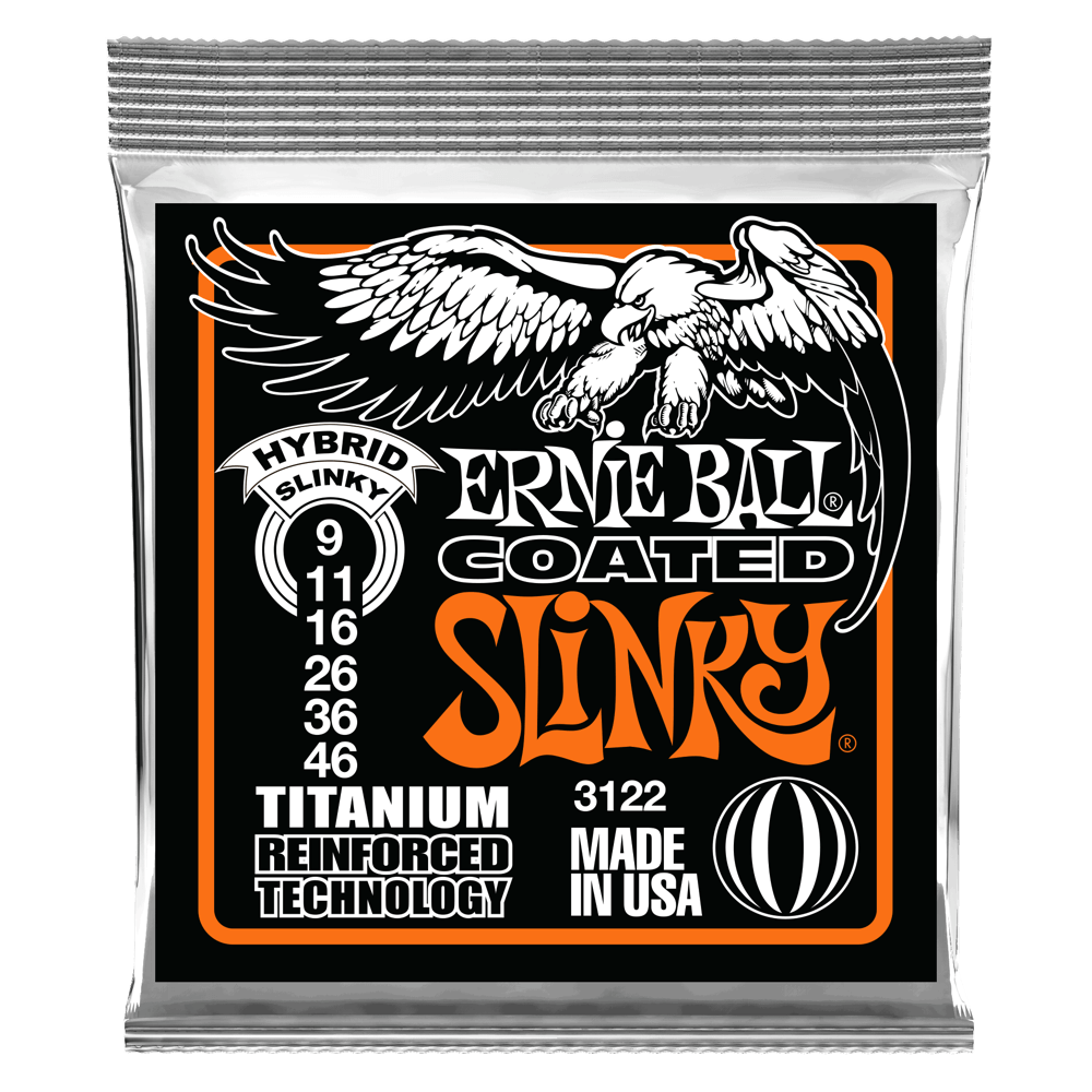 Ernie Ball 3122 Coated Titanium Hybrid Slinky Electric Guitar Strings, 09-46