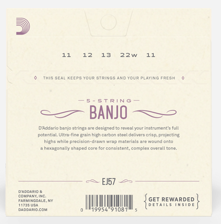 D'Addarrio EJ57 Nickel Plated Banjo Strings - Custom Medium