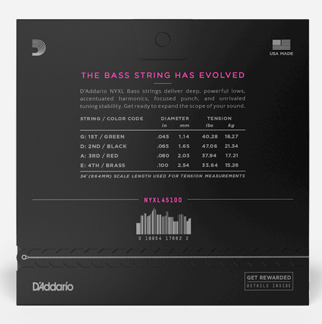 D'Addario NYXL45100 Nickel Wound Bass Guitar Strings, Regular Light, 45/100