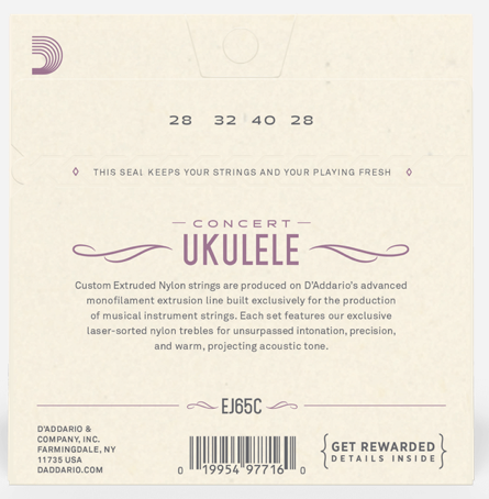 D'Addario EJ65C Clear Nylon Concert Ukulele Strings