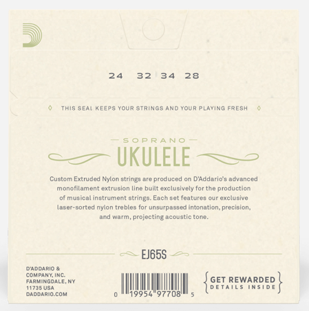 D'Addario EJ65S Clear Nylon Soprano Ukulele Strings