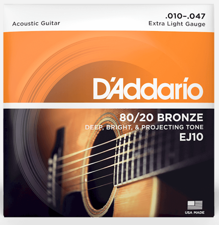 D'Addario EJ10 80/20 Bronze Acoustic Guitar Strings - Extra Light, 10/47 Secondary image