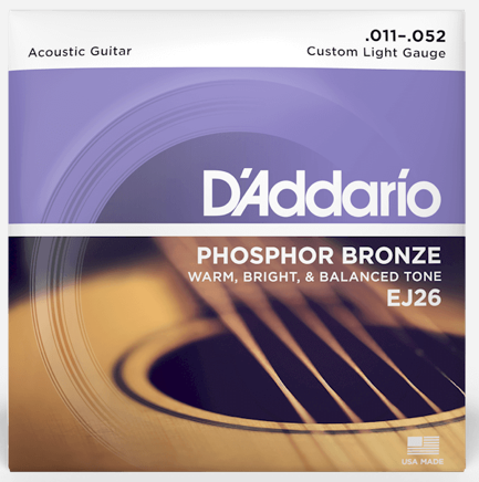 D'Addario EJ26 Phosphor Bronze Acoustic Guitar Strings - Custom Light, 11/52