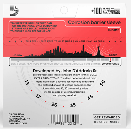 D'Addario EJ12 80/20 Bronze Acoustic Guitar Strings - Medium, 13/56 Secondary image