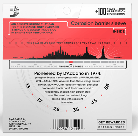 D'Addario EJ17 Phosphor Bronze Acoustic Guitar Strings - Medium, 13/56