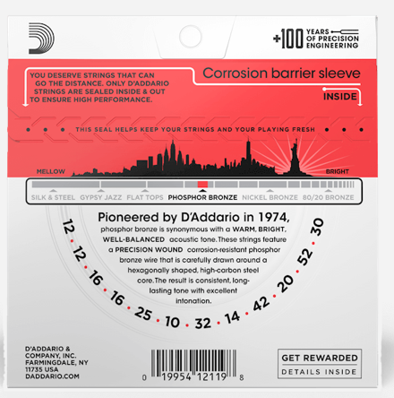 D'Addario EJ39 Phosphor Bronze 12-String Acoustic Guitar Strings - Medium, 12/52