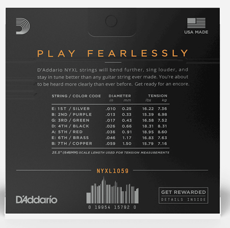 D'Addario NYXL1059 7-String Nickel Wound Electric Guitar Strings - Regular Light 7-String, 10/59