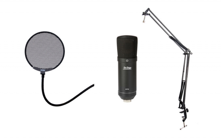 On-Stage ASB700 Podcast Bundle with USB Microphone, Broadcast Arm, Pop Filter & Cable