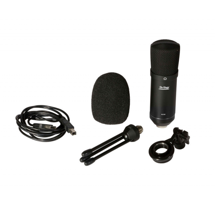 On-Stage ASB700 Podcast Bundle with USB Microphone, Broadcast Arm, Pop Filter & Cable