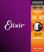 Elixir Nanoweb Phosphor Bronze Extra Light Acoustic Guitar Strings - 10/47