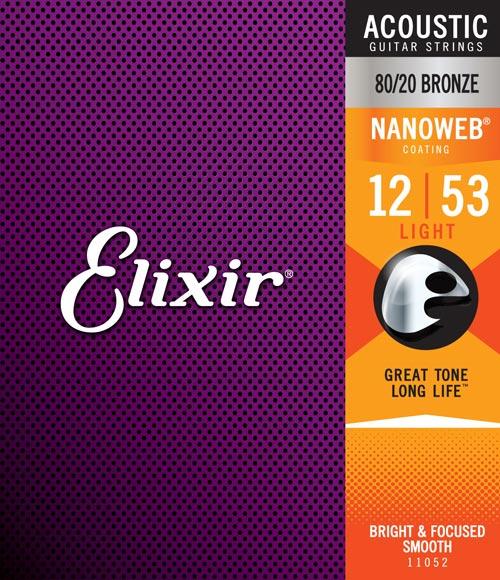 Elixir Nanoweb 80/20 Bronze Light Acoustic Guitar Strings - 12/53 Main image