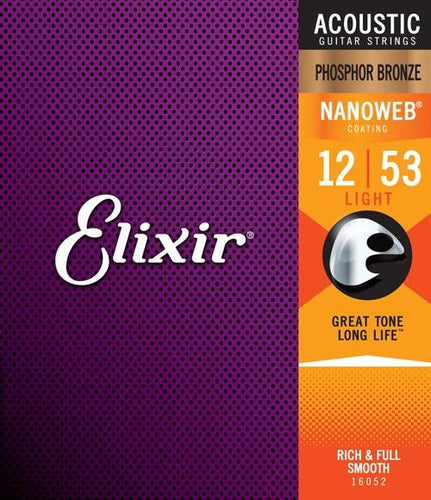 Elixir Nanoweb Phosphor Bronze Light Acoustic Guitar Strings - 12/53