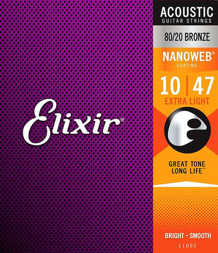 Elixir Nanoweb 80/20 Bronze Extra Light Acoustic Guitar Strings - 10/47
