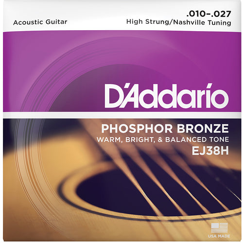 D'Addario EJ38H Phosphor Bronze Acoustic Guitar Strings - High Strung/Nashville Tuning, 10-27