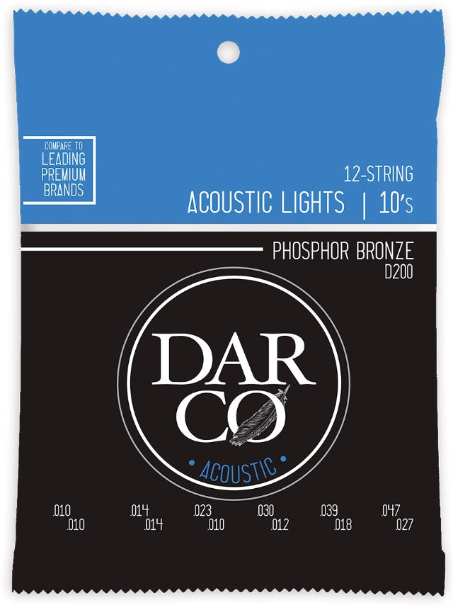 Darco D200 Phosphor Bronze 12-String Acoustic Guitar Strings - Light