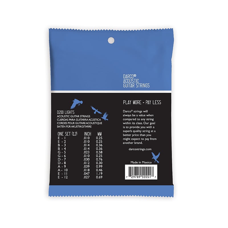 Darco D200 Phosphor Bronze 12-String Acoustic Guitar Strings - Light