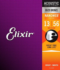 Elixir Nanoweb 80/20 Bronze Medium Acoustic Guitar Strings - 13/56