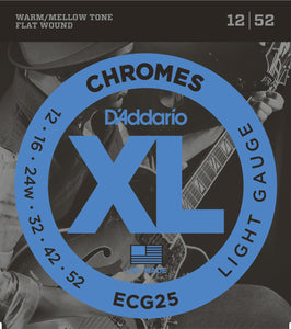 D'Addario ECG25 XL Chromes Flatwound Electric Guitar Strings - Light, 12/52