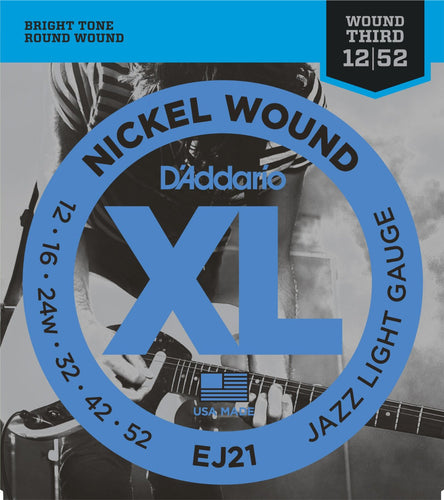 D'Addario EJ21 XL Nickel Wound Electric Guitar Strings - Jazz Light, 12/52