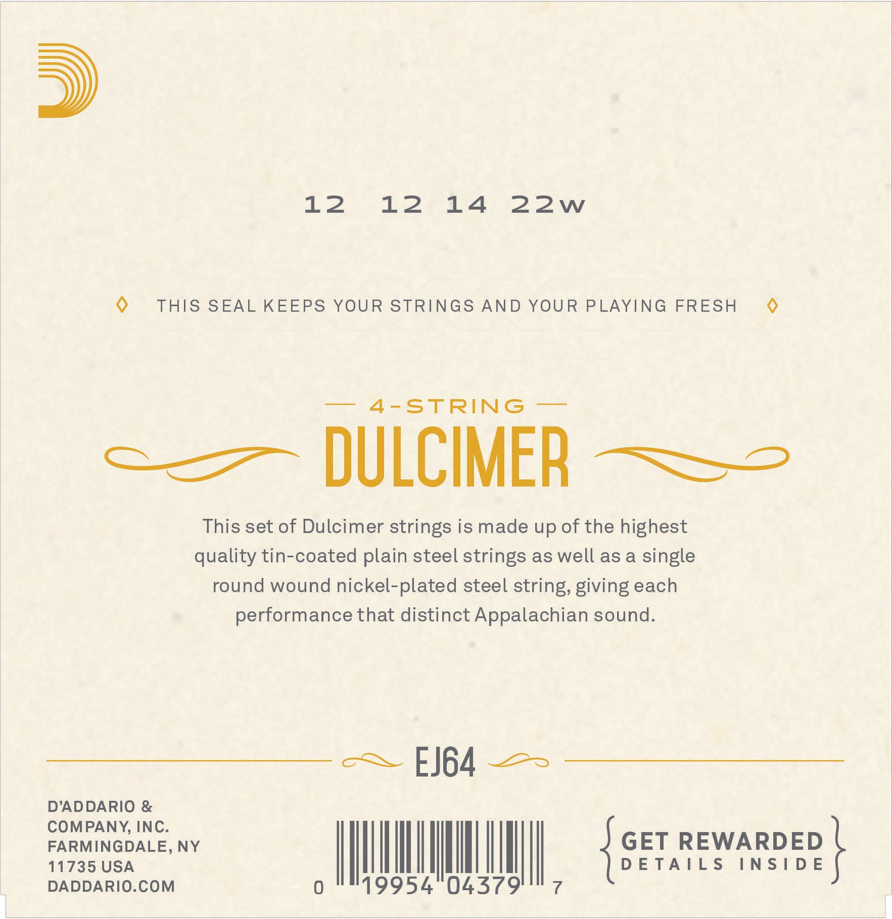 D'Addario EJ64 Phosphor Bronze 4 String Dulcimer Set