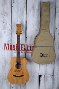 Luna Safari Bamboo 3/4 Size Travel Acoustic Guitar Natural SAF BAMBOO w Gig Bag