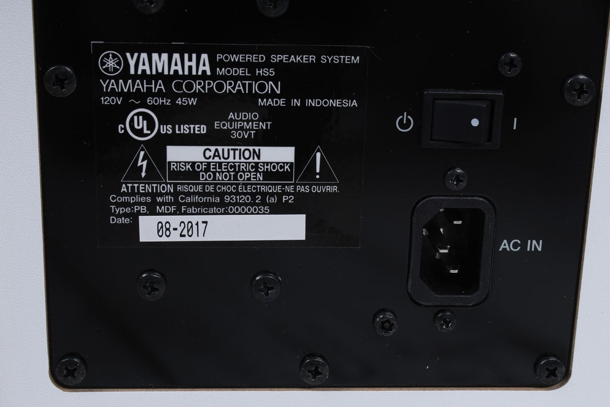 	 Yamaha HS5 PAIR OF TWO 70W Bi Amp Two Way Powered Studio Monitor Active Speaker - White