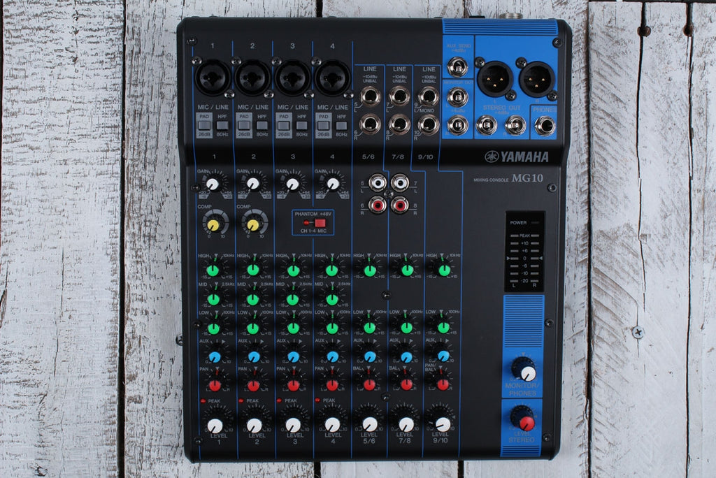 Yamaha MG10 10 Channel Analog Mixer w Phantom Power 4 Mic Preamps Mixing Console