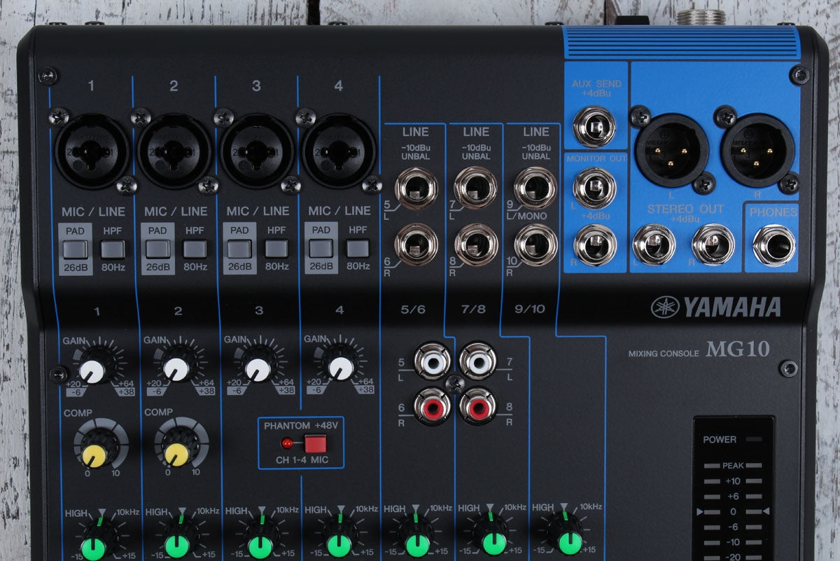 Yamaha MG10 10 Channel Analog Mixer w Phantom Power 4 Mic Preamps Mixing Console