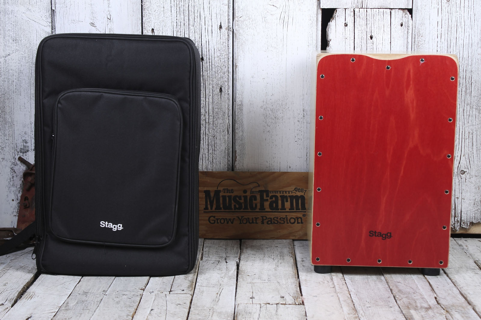 Stagg Standard Sized Birch Cajon Hand Drum Red Finish CAJ 50 M RD with Gig Bag