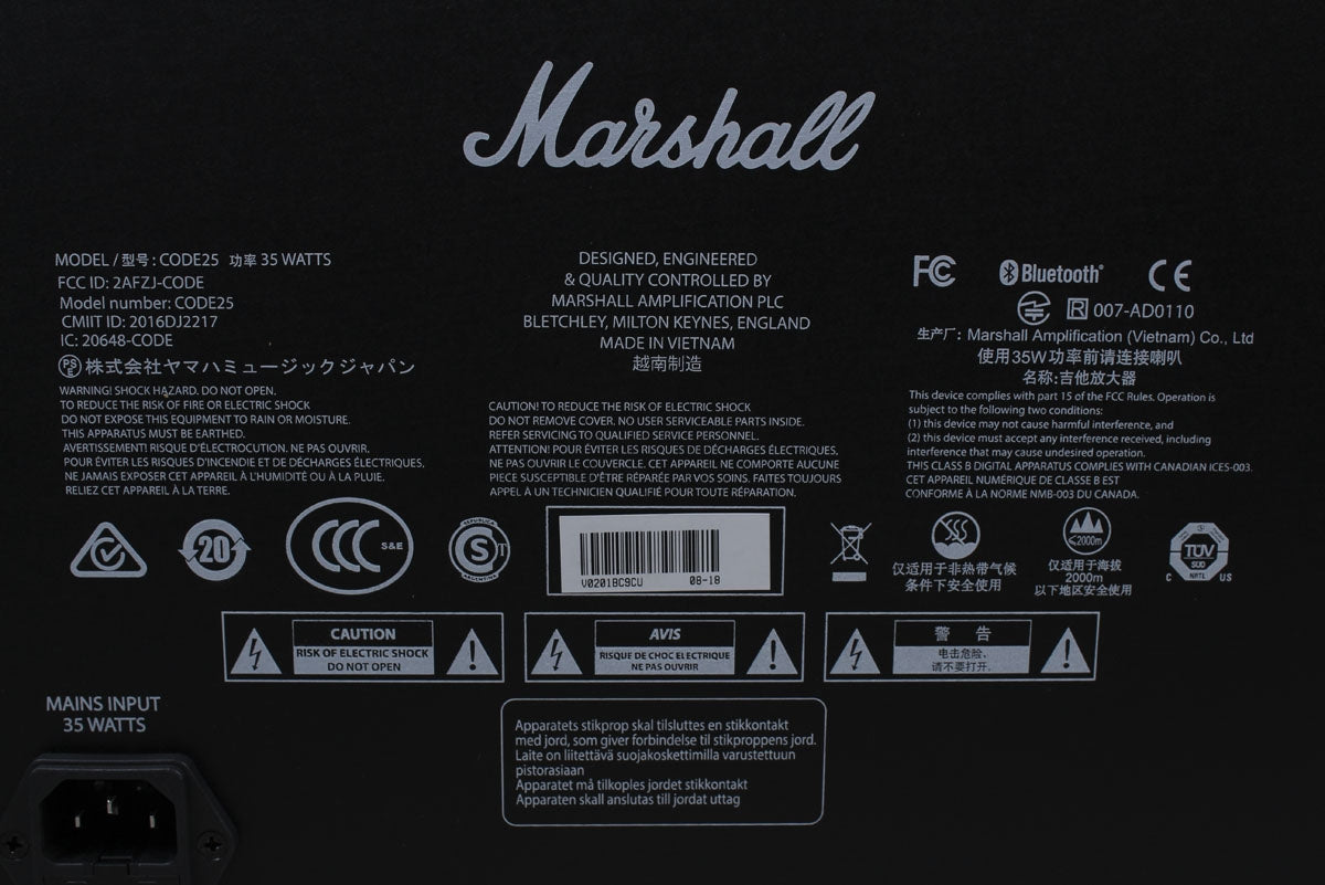 Marshall CODE 25 Electric Guitar Modeling Amplifier 25 Watt Bluetooth Combo Amp