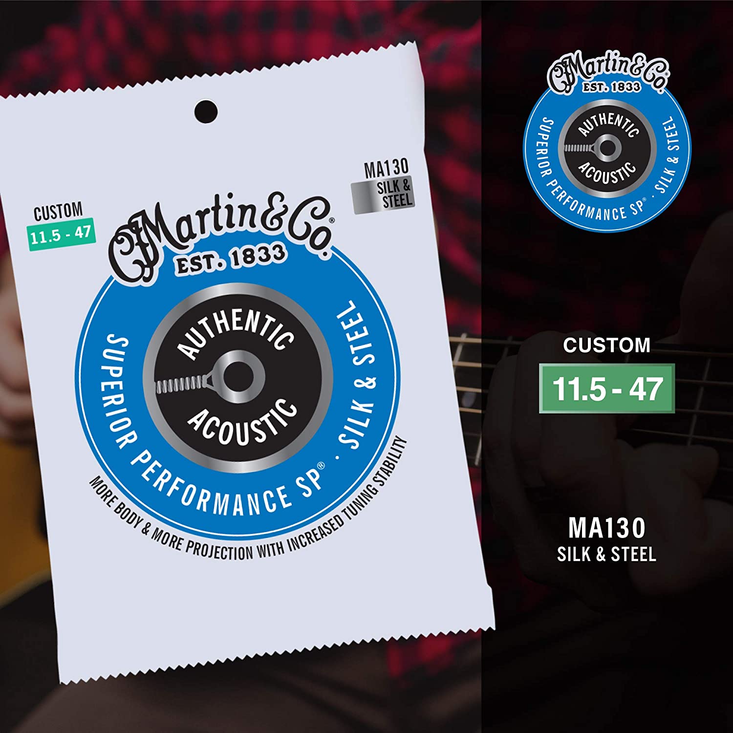 Martin MA130 Authentic Silk & Steel Acoustic Guitar Strings - Custom 11.5/47