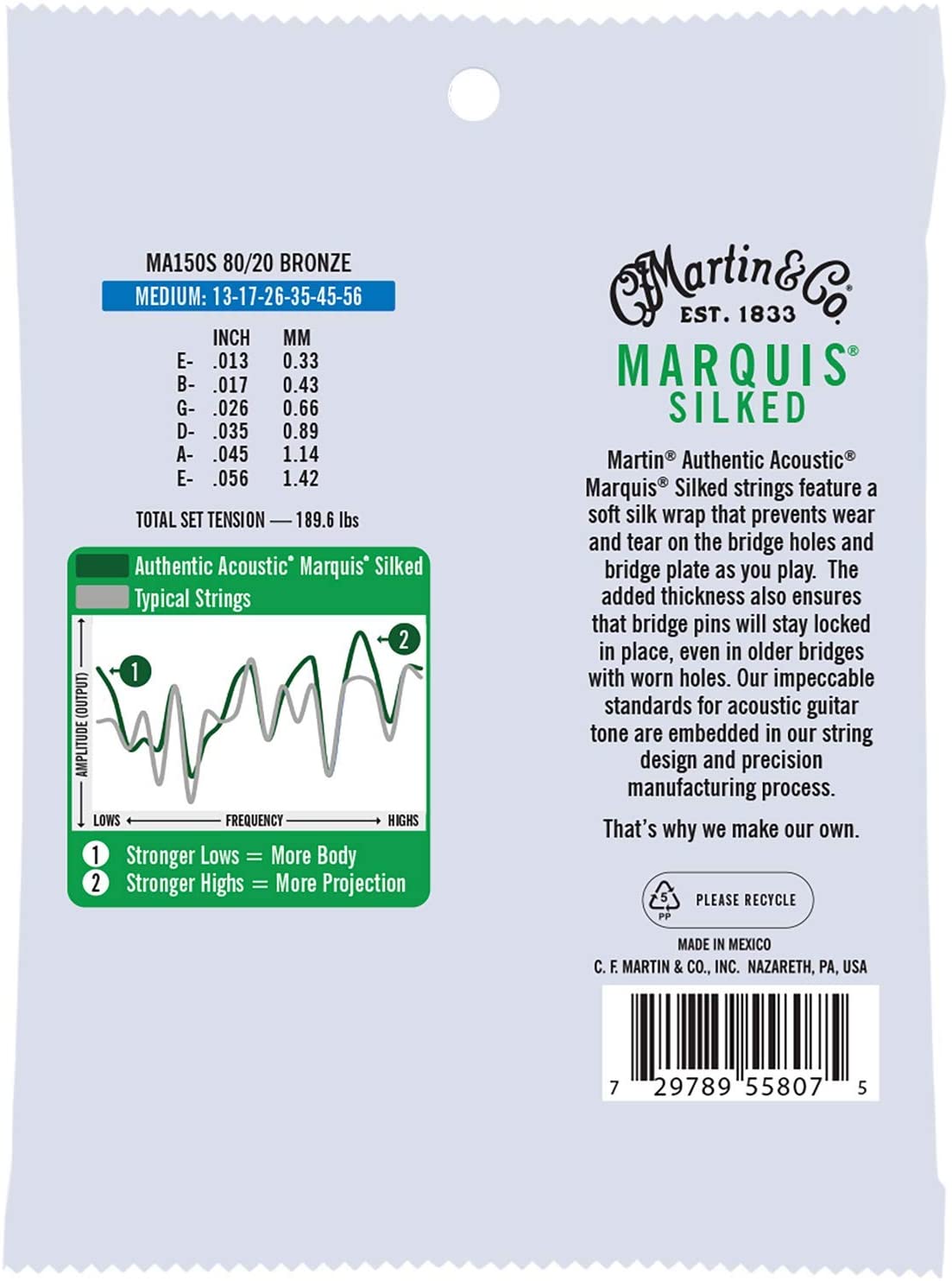 Martin MA150S Marquis Silked 80/20 Bronze Acoustic Guitar Strings - Medium