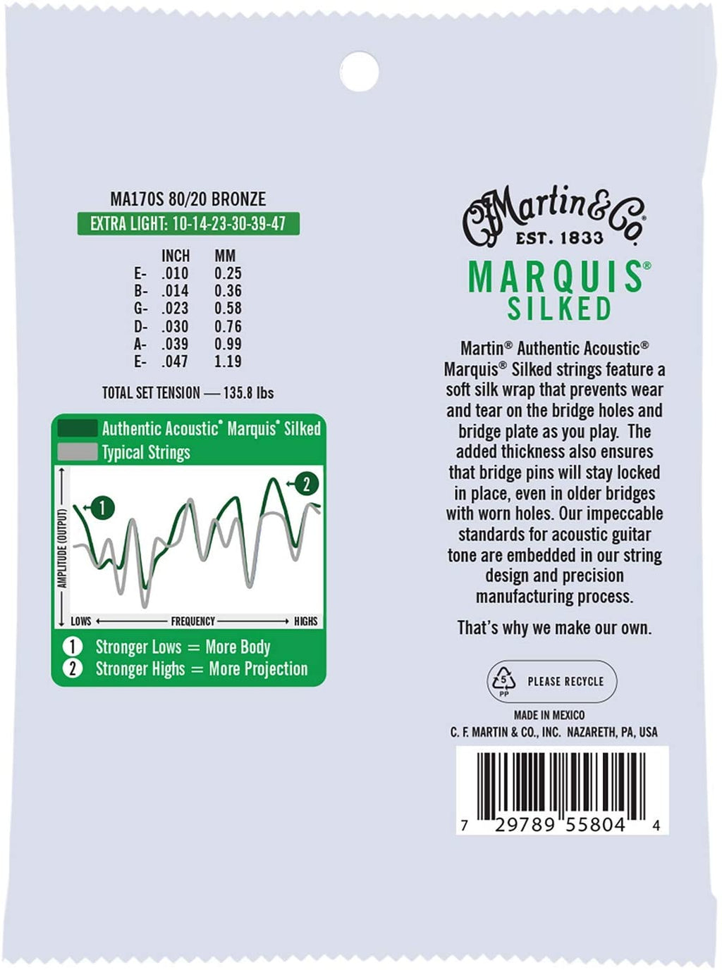 Martin MA170S Marquis Silked 80/20 Bronze Acoustic Guitar Strings - Extra Light