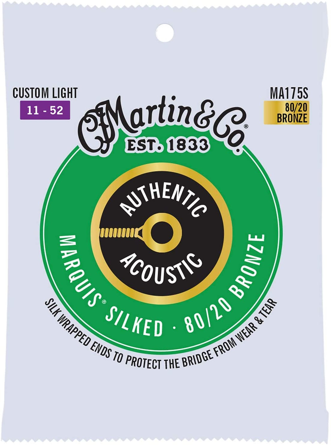 Martin MA175S Marquis Silked 80/20 Bronze Acoustic Guitar Strings - Custom Light