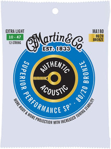 Martin MA180 Authentic 80/20 Bronze 12-String Acoustic Guitar Strings - Extra Light