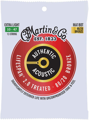 Martin MA180T Authentic Lifespan 2.0 Treated 80/20 Bronze 12-String Acoustic Guitar Strings - Extra Light