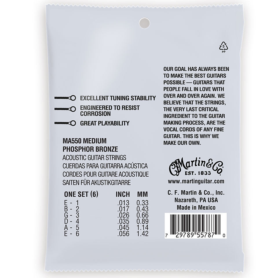 Martin MA550 Authentic Phosphor Bronze Acoustic Guitar Strings - Medium