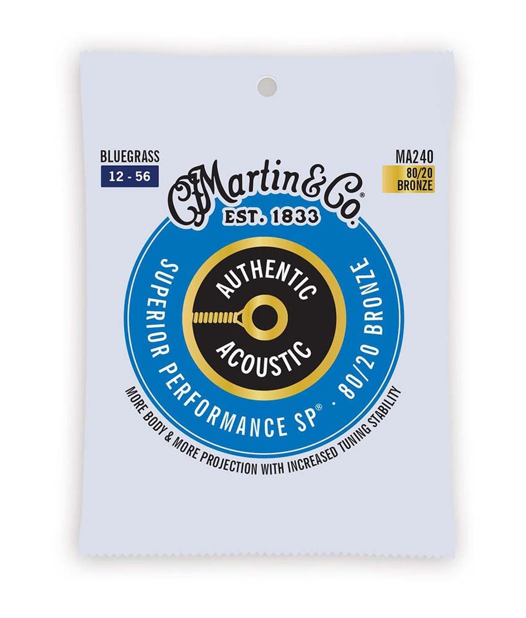 Martin MA240 Authentic 80/20 Bronze Acoustic Guitar Strings - Bluegrass 12/56