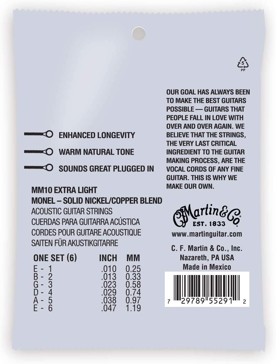 Martin MM10 Retro Monel Nickel Acoustic Guitar Strings - Extra Light