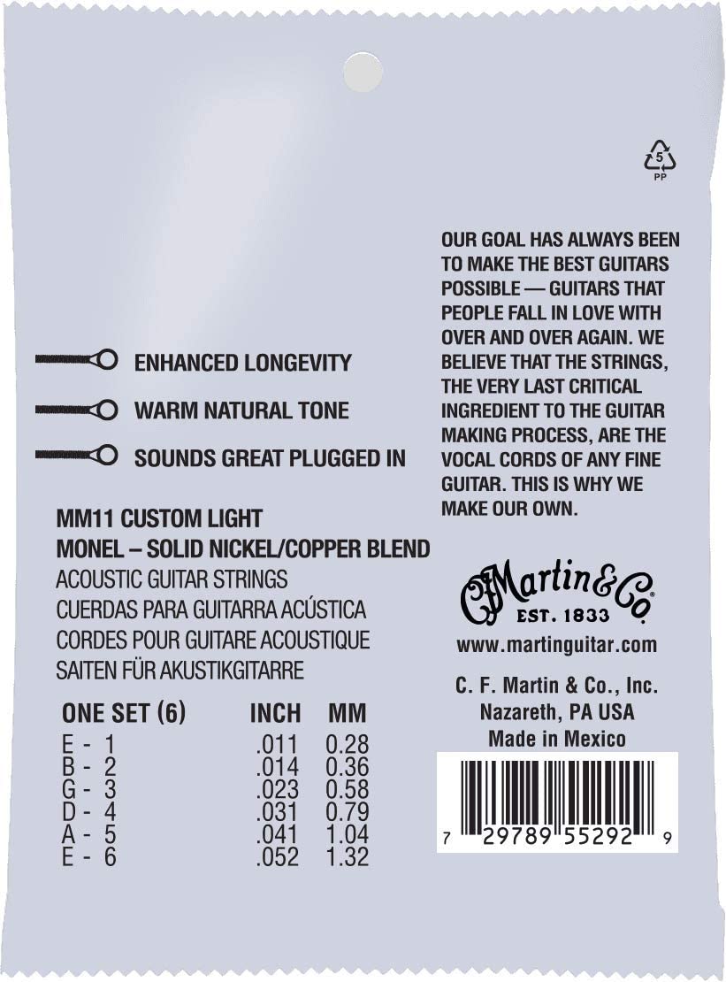 Martin MM11 Retro Monel Nickel Acoustic Guitar Strings - Custom Light